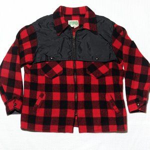 Labonville Double Breasted Wool Red Black Plaid Metal Zip Jacket Mackinaw Coat